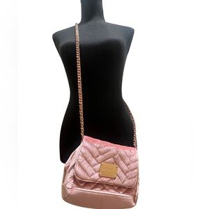 NWOT - BEBE Blush Quilted Velvet Crossbody Bag